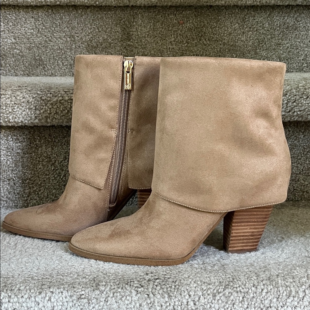 Jessica Simpson Tan Suede Fold-Over Ankle Boots
